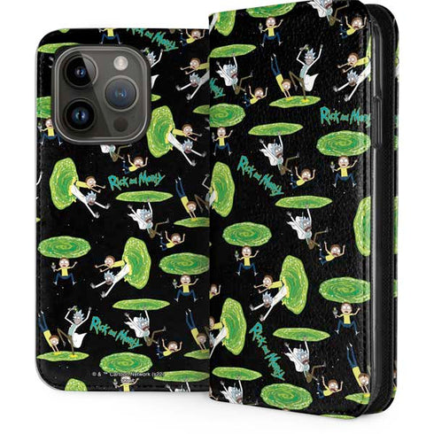Adult Swim Rick and Morty Portal Pattern iPhone 15 Pro Folio Case